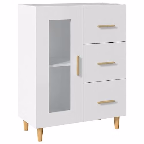 vidaXL Classic White Sideboard in Engineered Wood with Glass, W/D/H: 69.5 x 34 x 90 cm