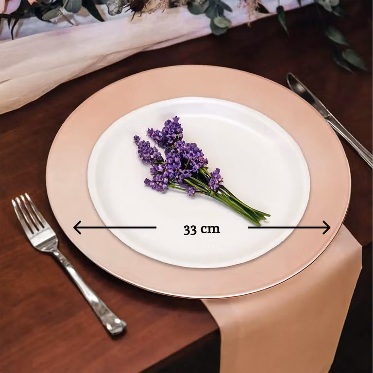 Orsina Set of Four Rose Gold Flat Style Charger Plates, Diameter: 33 cm