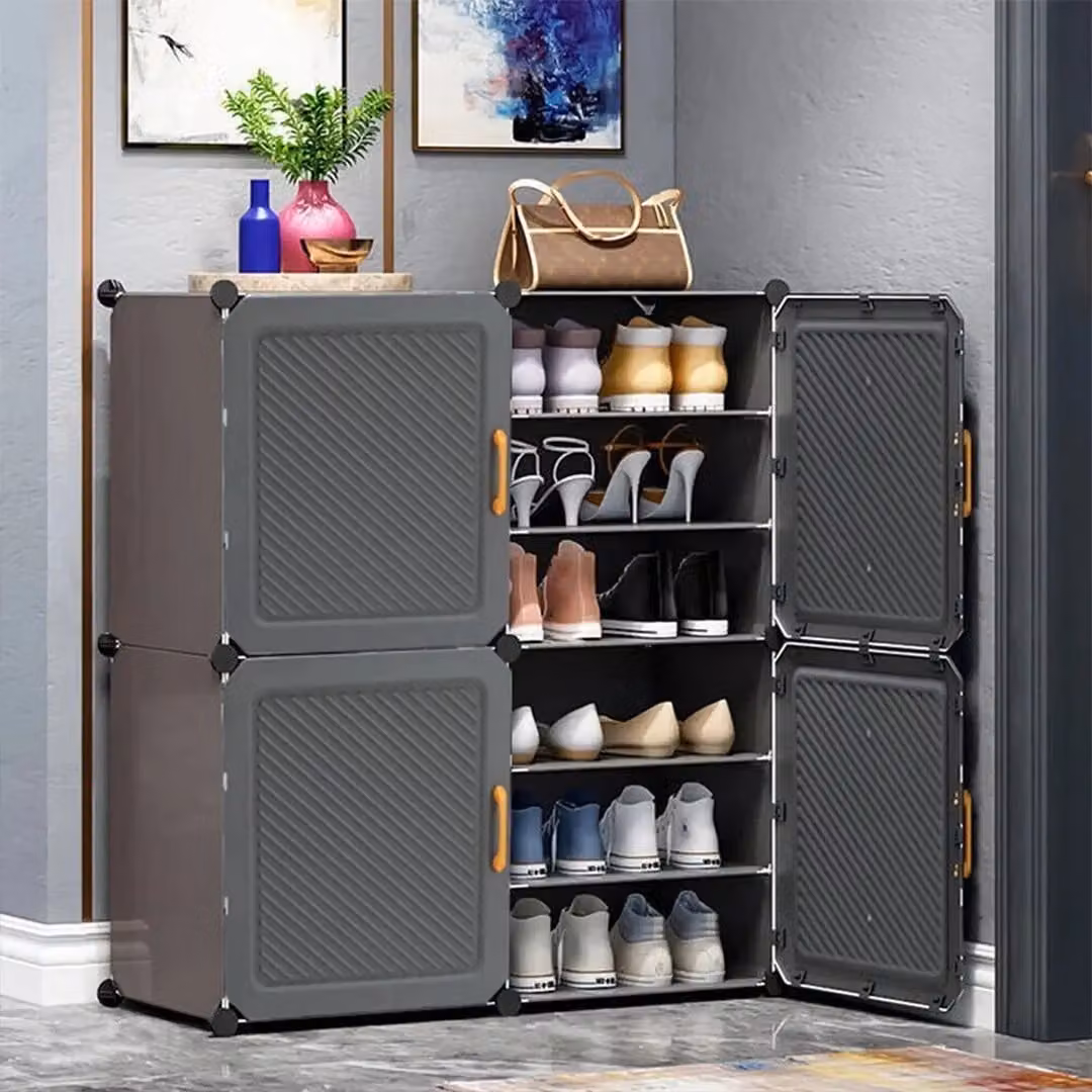 SPETLEK Grey Shoe Storage Cabinet with Hinged Doors and Internal Shelves, W/D/H: 95.0 x 32.0 x 32.0 cm – 3