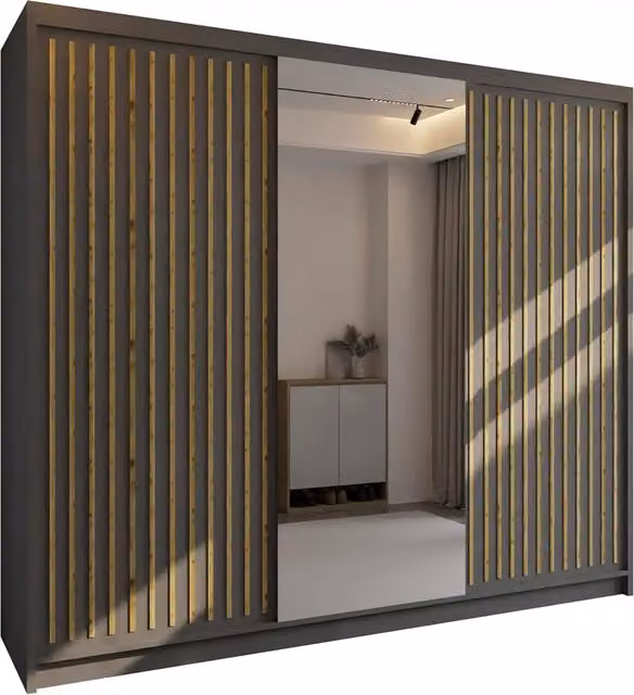Sliding Wardrobes 4 u London Modern Grey Sliding Mirror Wardrobe, Width: 250 cm