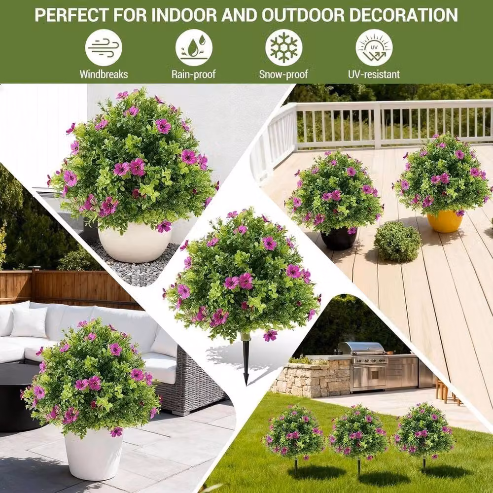 VOGREX 2 Pack UV Resistant Artificial Round Topiary Ball Trees in Green and Multicolour, Diameter: 60.96 cm – 3