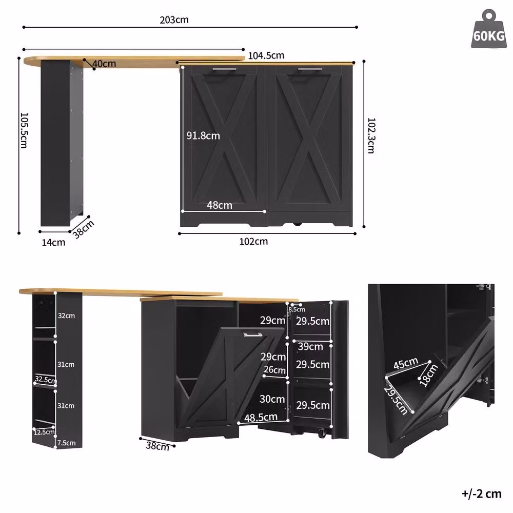 Rolipo 360 Rotating Modern Black Matt Kitchen Island and Sideboard Storage Cabinet – 5