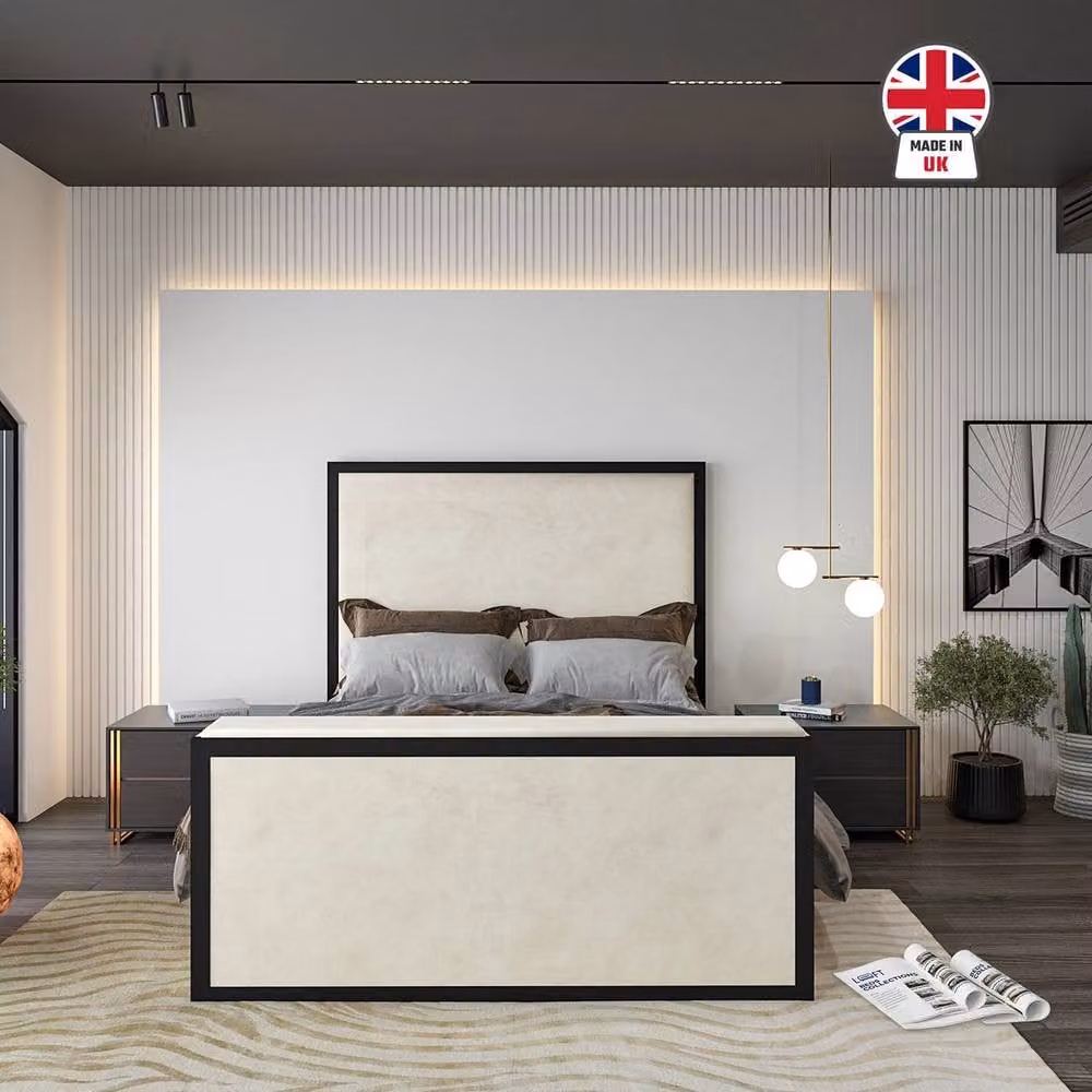 KDMD Adisham Upholstered Electric Media TV Bed Frame in Black and Cream White, Super King Size, 200 x 200 cm – 3