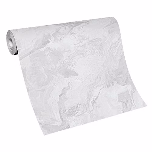Erismann 10318-14 Non-Woven Marble Look Textured Wallpaper in White, Grey and Silver Metallic – 2