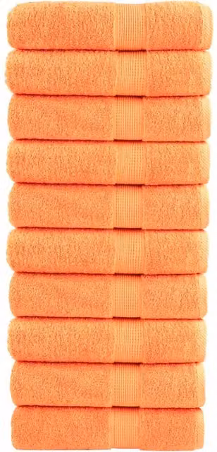 Berkfield Home SOLUND Premium Cotton Terry Bath Towels, Orange, 10 Pack, W: 100 cm, L: 150 cm, 600 gsm