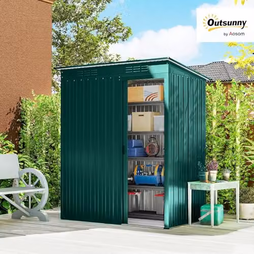 Outsunny Metal Garden Storage Shed with Sliding Doors and Roof Vent, Green, W/D/H: 159 x 106 x 181 cm – 2