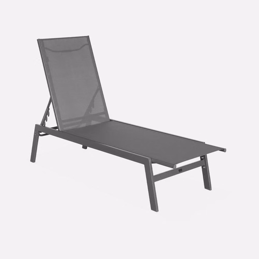sweeek Set of 2 Multi-position Grey Textilene and Powder Coated Steel Deckchairs – 2