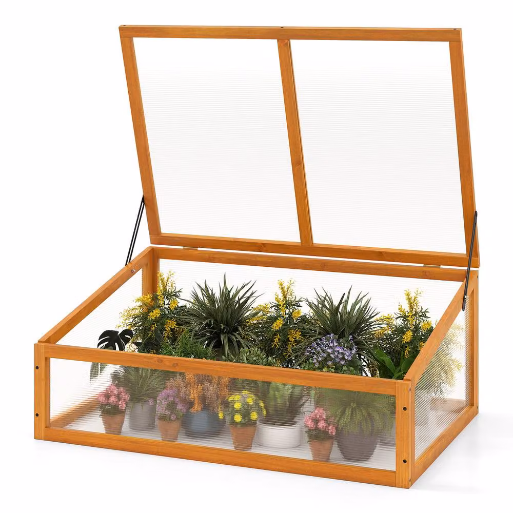 Gymax Wooden Cold Frame Greenhouse and Portable Raised Planter Bed in Brown – 6
