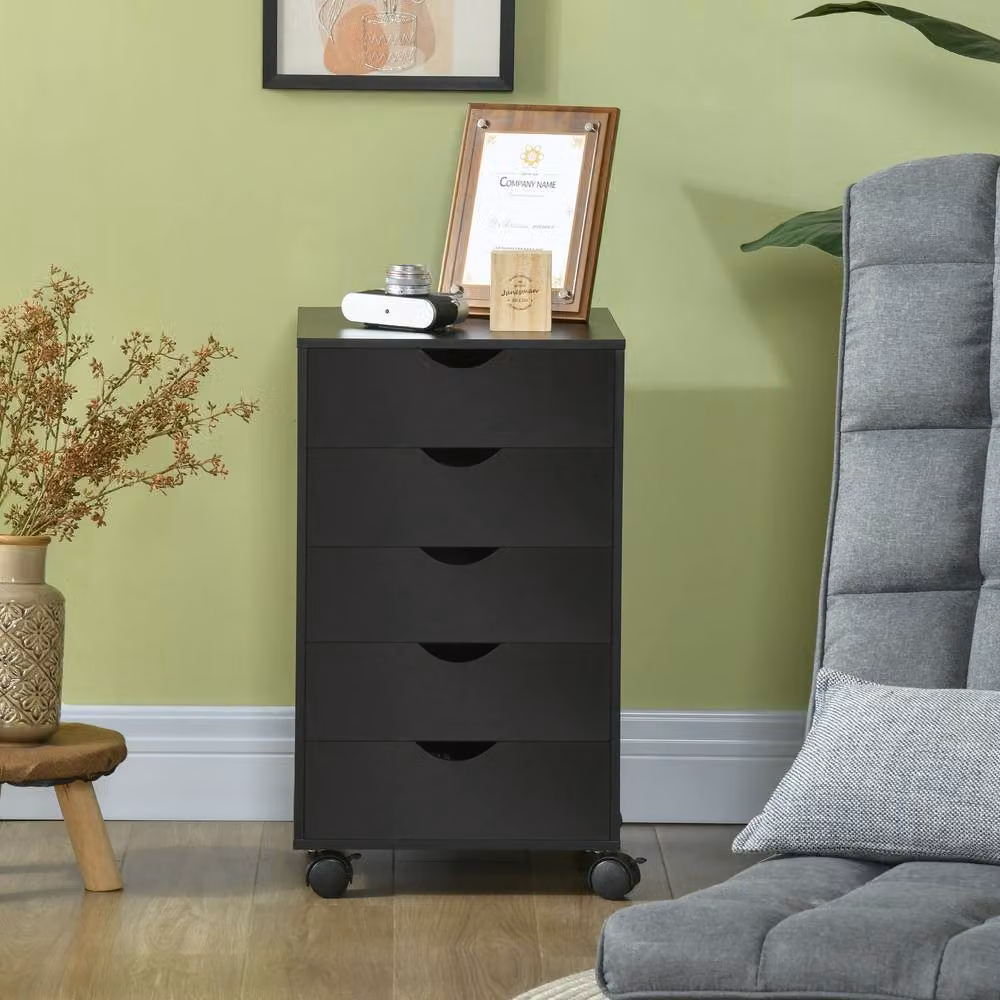 STILVORA 5 Drawer Filing Cabinet with Storage in Black – 7