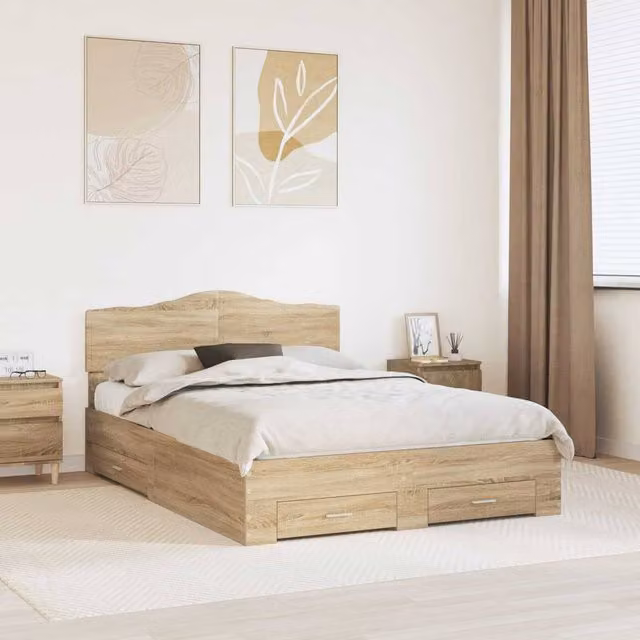 Berkfield Home Modern Bed Frame with Drawers in Sonoma Oak Brown, W/D/H: 150 x 200 cm – 1
