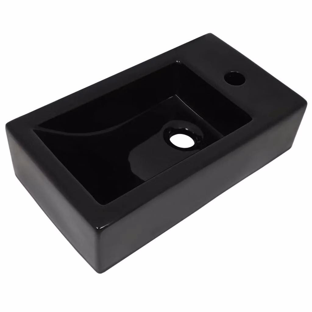 Berkfield Rectangular Ceramic Basin with Faucet Hole in Black, W: 46 cm, D: 25.5 cm, H: 12 cm – 2