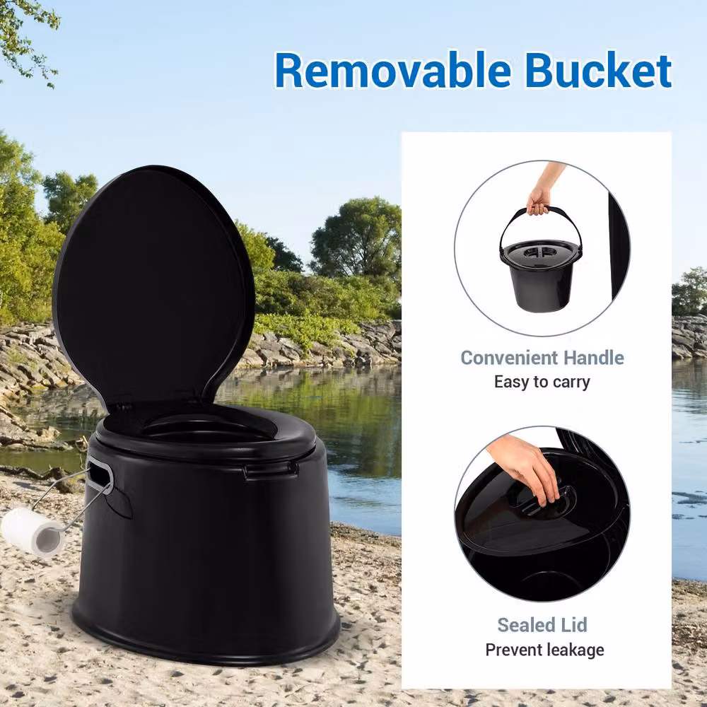 Costway Portable Travel Camping Toilet with Detachable Inner Bucket, Black, H 49 cm x W 41 cm x D 34 cm – 5
