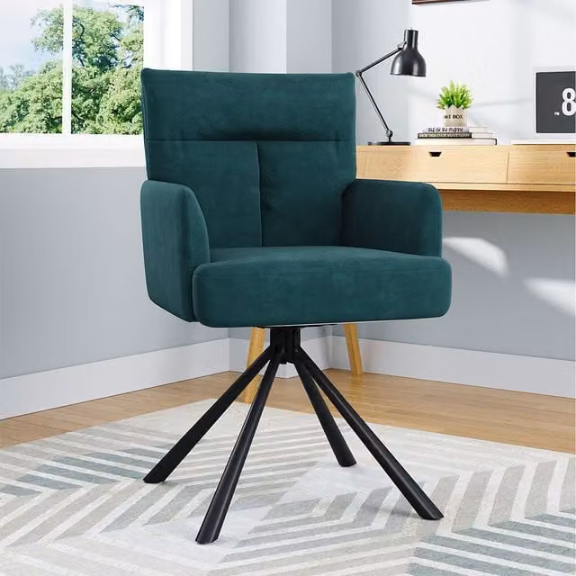 Komore Modern Upholstered Swivel Armchair with Armrests in Green