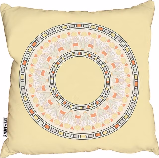 Andrew Lee Modern Round Graphic Yellow Cushion, Diameter: 60 cm