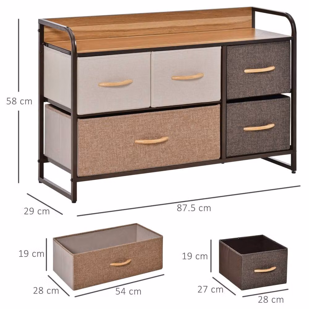 Wyld Haus Zini Brown 5 Drawer Dresser with Steel Frame and Wood Effect Top – 4