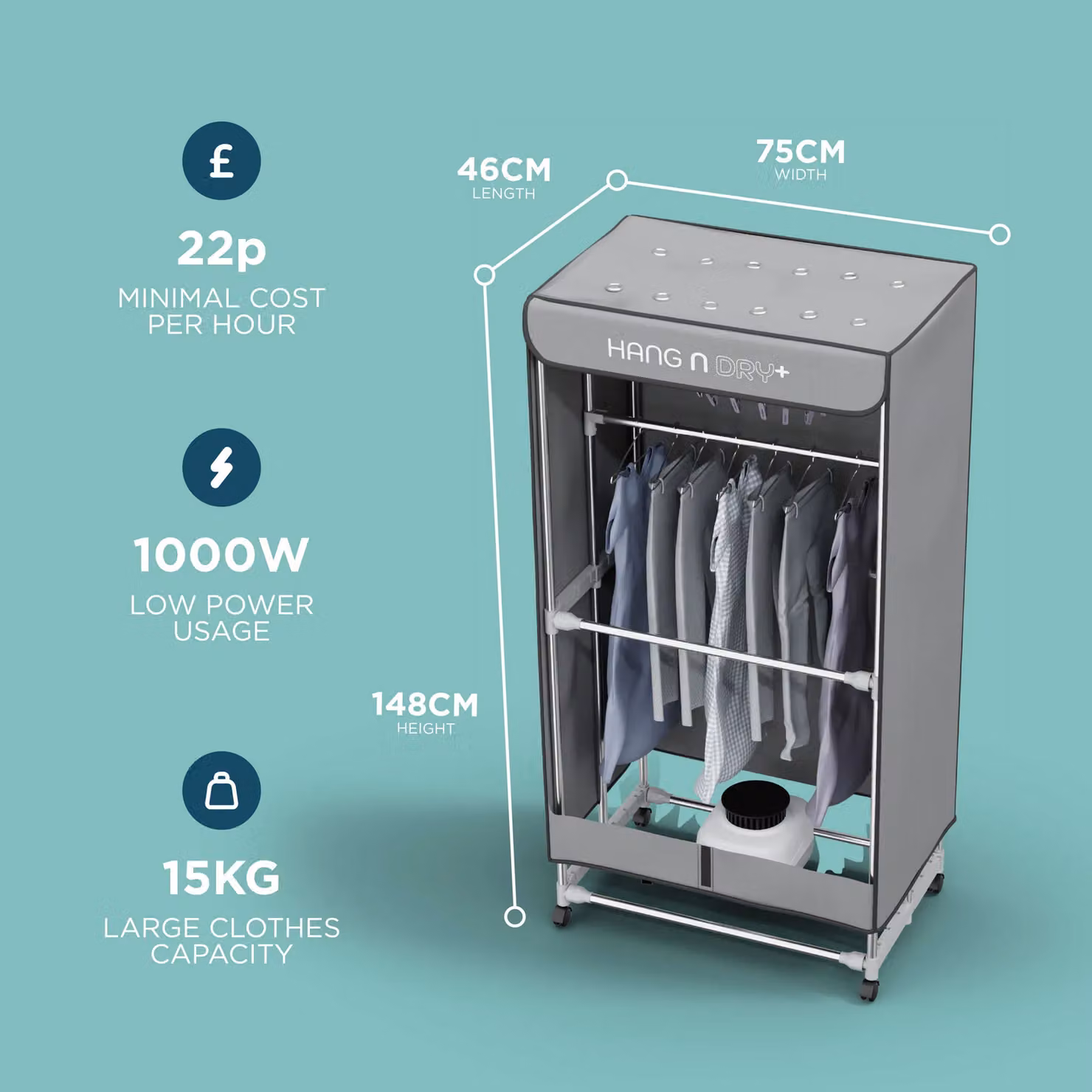 DMD Collective Hang'n'Dry+ Electric Clothes Airer Dryer with Customisable Frame, Remote Control and Pegs, Grey – 2