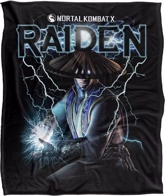 Warner Bros. Mortal Kombat Raiden Extra Large Silky Touch Super Soft Fluffy Polyester Throw Blanket in Multicolour and Black
