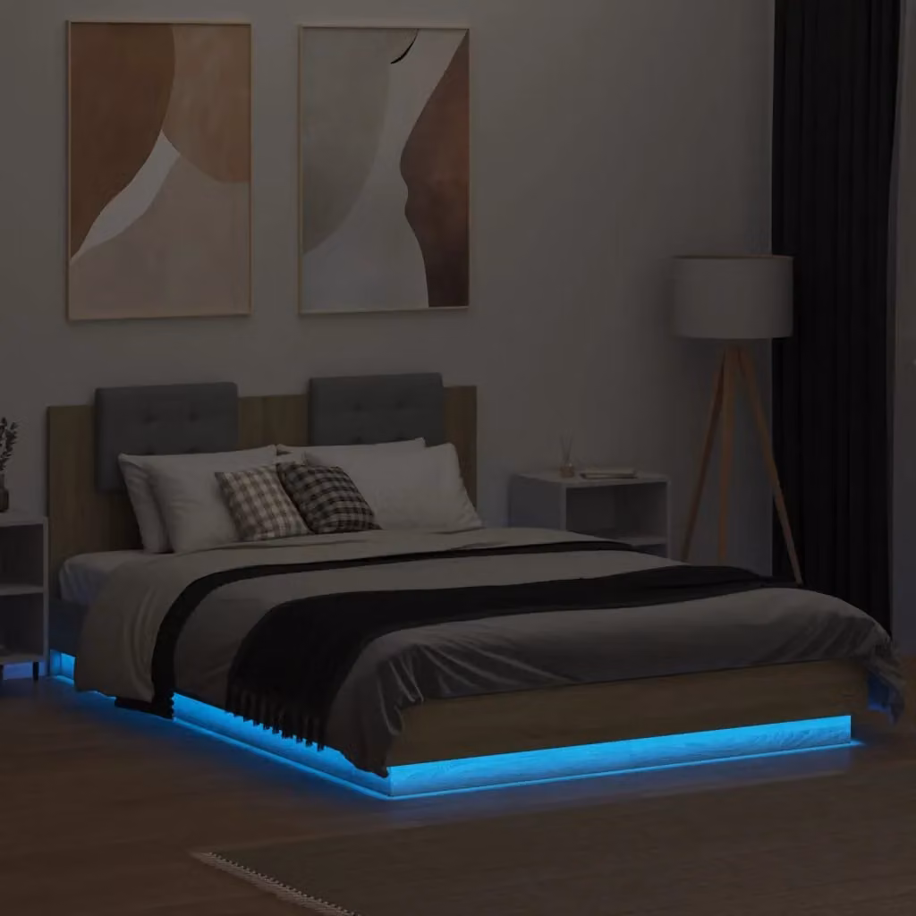 Berkfield Home Sonoma Oak Small Double Bed Frame with LED Lighting and USB Charging Port, Brown, W/D/H: 120 x 200 cm – 3