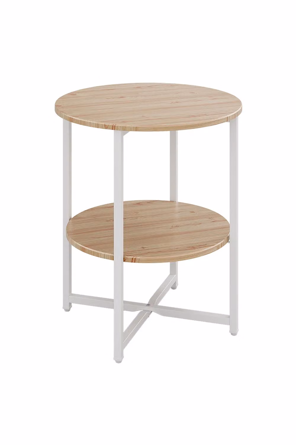 Livingandhome Natural Wood 2-Tier Round Small Coffee Table – 2