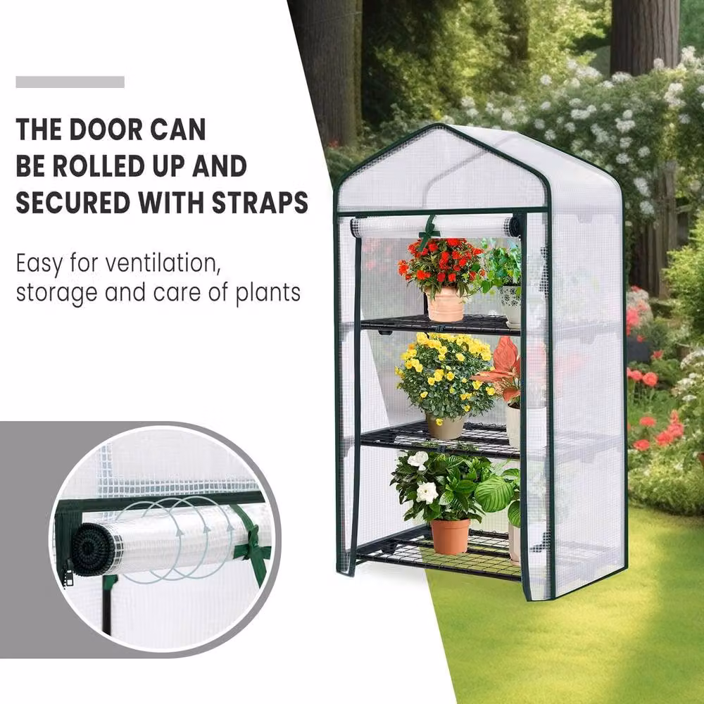 NESTLUNE 3 Tier White Mini Outdoor Garden Greenhouse for Flowers, W/D/H: 100 x 15 x 125 cm – 3