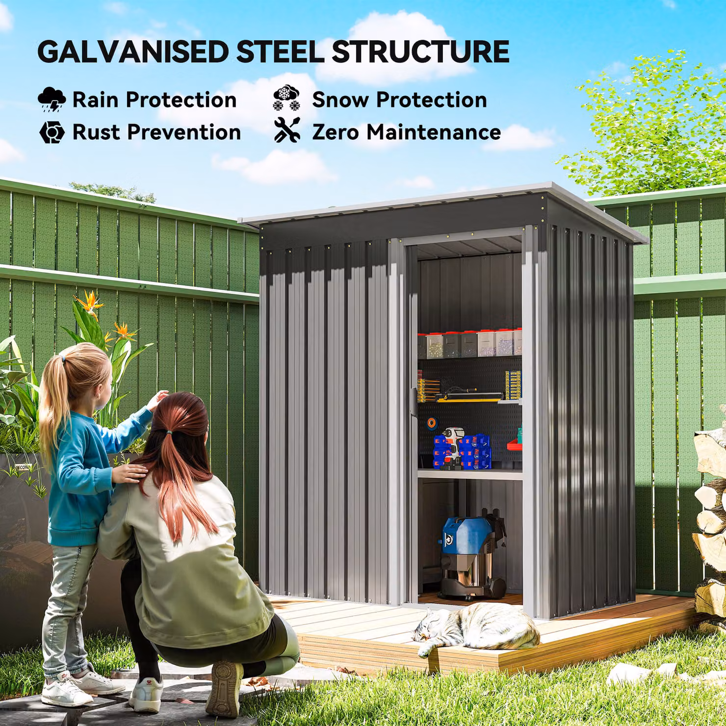 Outsunny Grey Metal Garden Storage Shed with Sliding Door and Sloped Roof – 4