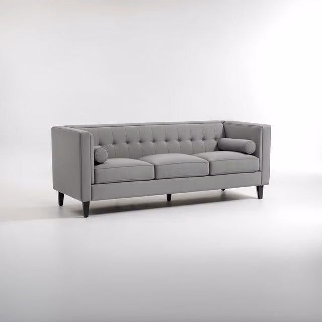 Interiors by Premier Orsina 3 Seat Mid Century Grey Velvet Sofa with Scatter Cushions