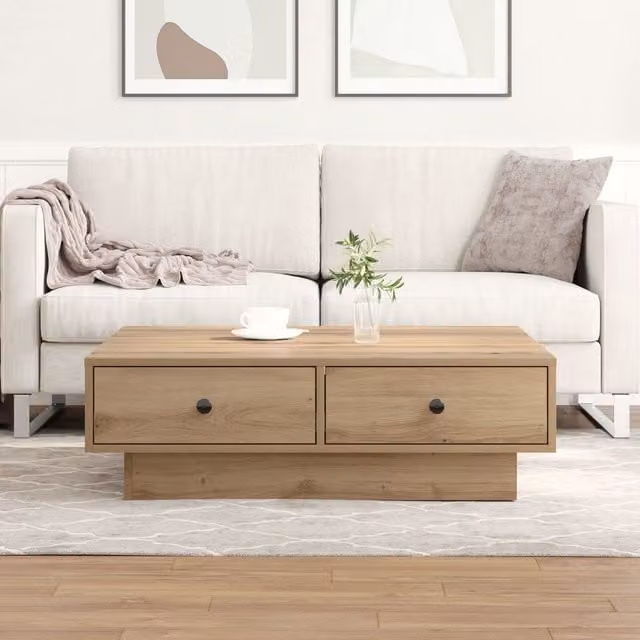 Berkfield Home Artisan Oak Veneer Coffee Table with Storage, Brown, W: 90 cm, D: 90 cm, H: 28 cm