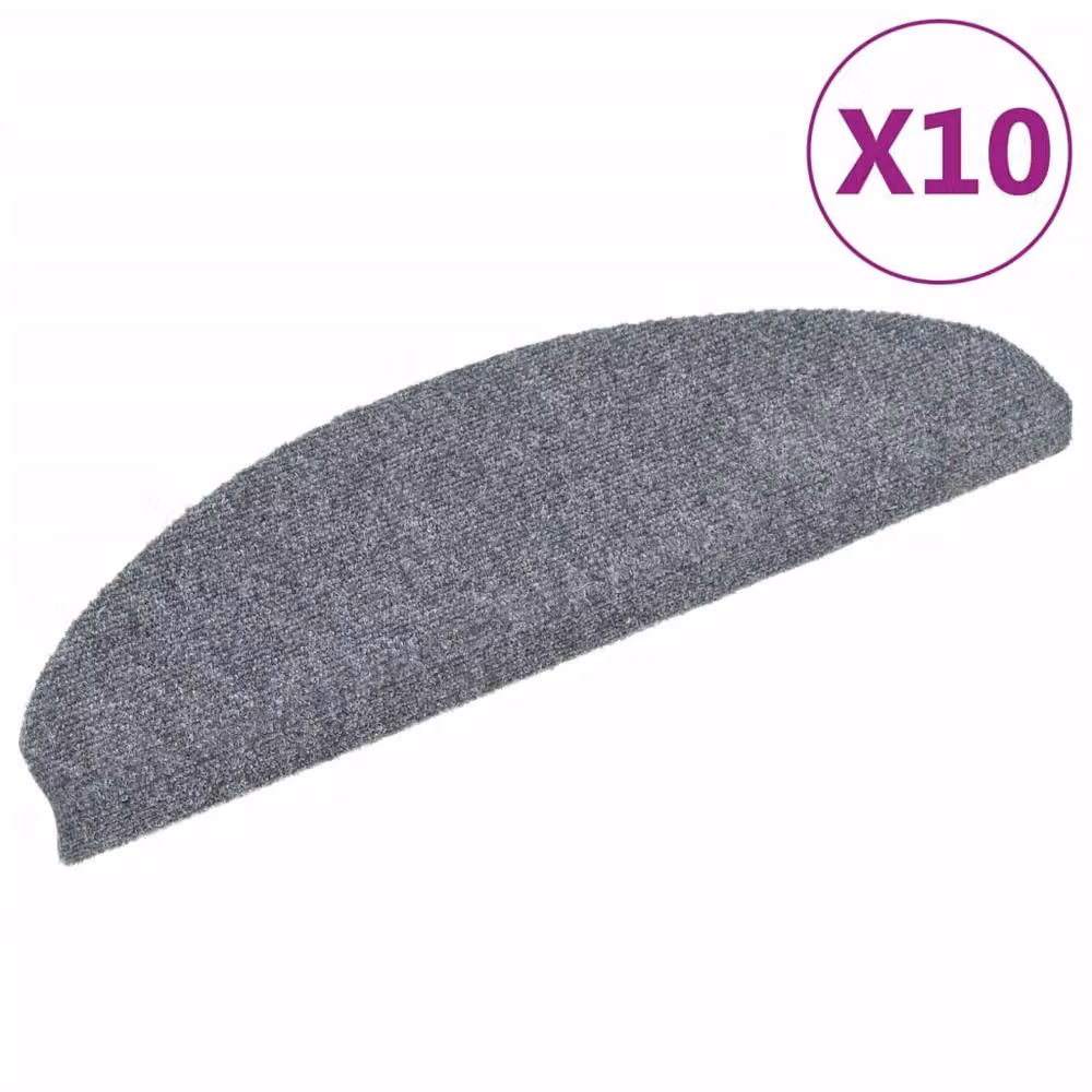Berkfield Home Self-adhesive Needle Punch Stair Mats, 10 Pieces, Light Grey, W: 65 cm, D: 21 cm, H: 4 cm – 2