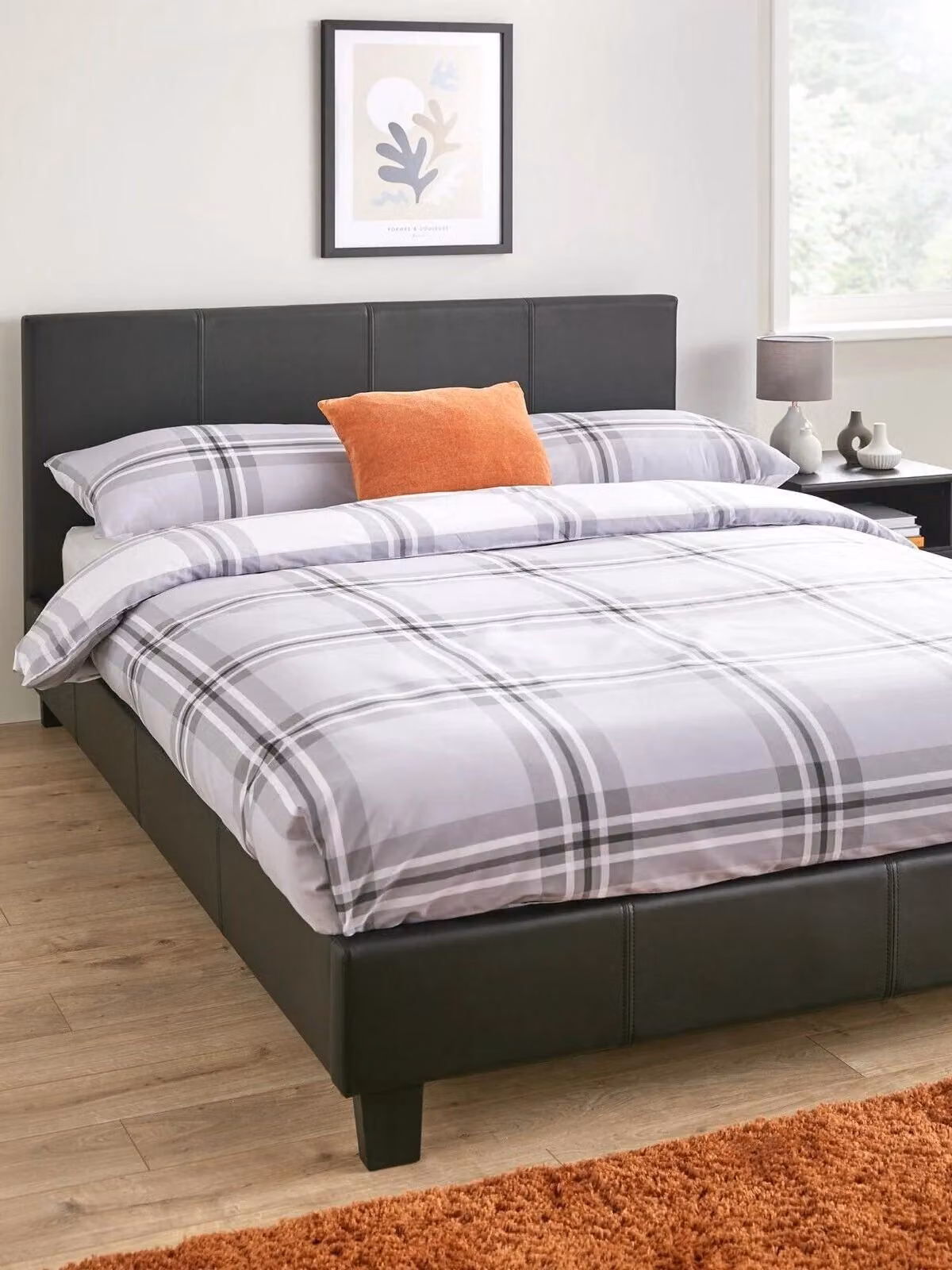 Everyday Marston Upholstered Faux Leather King Bed Frame, Black, W/D/H: 180 x 200 x 158 cm