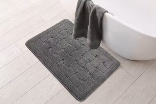 New Edge Blinds Grey Rectangular Non-Slip Quick Drying Bath Mat, Width: 45 cm, Length: 75 cm