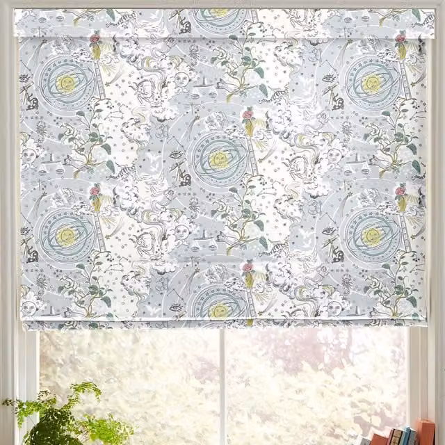 Cath Kidston Power To The Peaceful Made to Measure Blackout Roman Blind in Mint Green and Multicolour Floral Animal Print