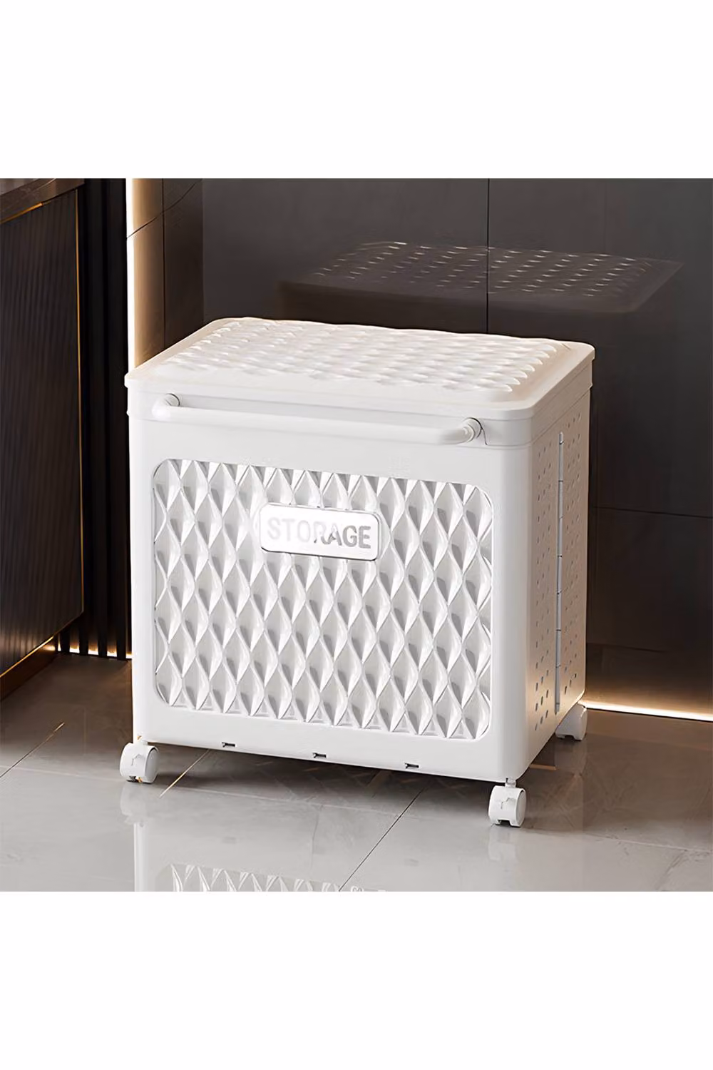 Living and Home 2-Grid Rolling Foldable Laundry Basket Hamper with Lid and Wheels, White – 3