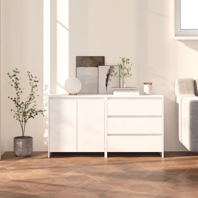 Berkfield Home 2 Piece Modern White Matt Engineered Wood Sideboard