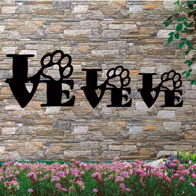 Laser Hut Black Metal Love Paw Print Heart Wall Decor, Diameter: 25 cm
