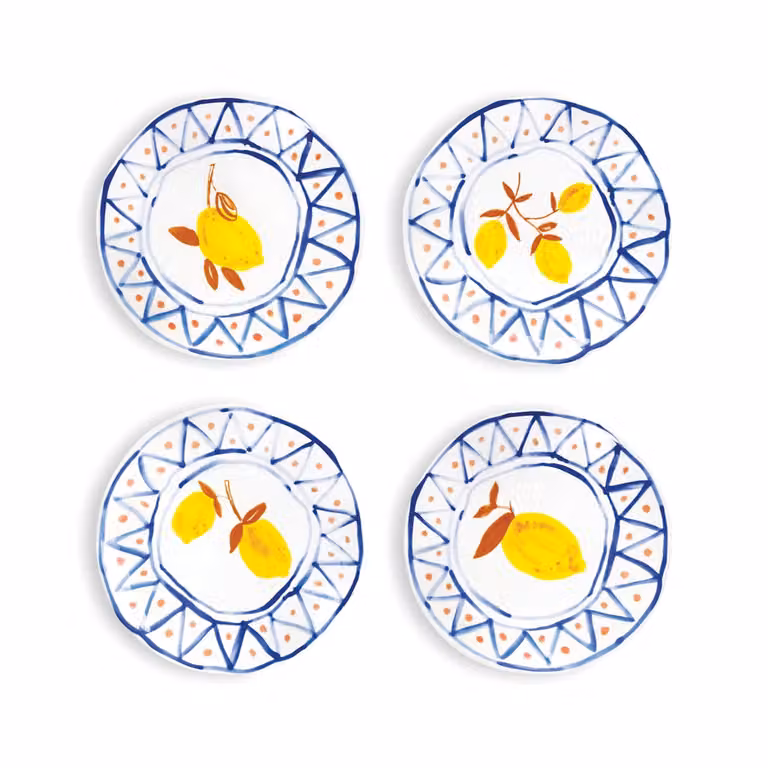 &Klevering Lemon Moroccan Stoneware Dinner Plate Set of 4, White Floral