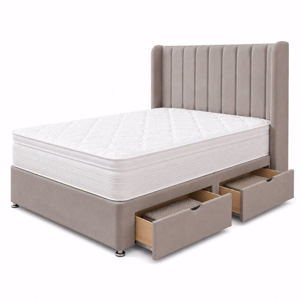 Stratus Interiors Oulton Wingback Divan Bed with Panel Headboard and 2 Drawers in Grey, Super King, W/D/H: 200 x 200 x 182.88 cm – 2