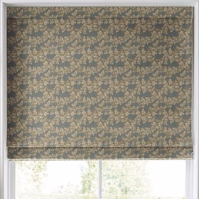 Laura Ashley Burnham Woven Made to Measure Blackout Roman Blind in Green Floral Fern Pattern