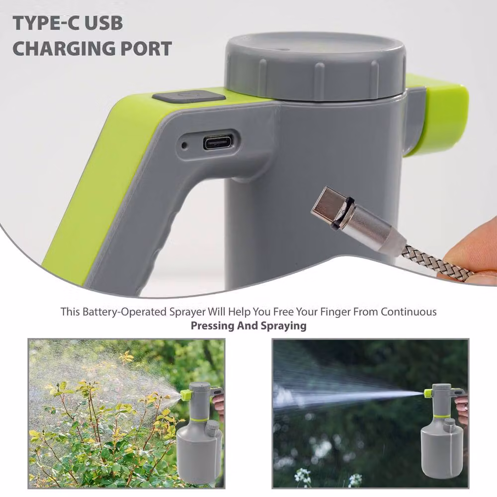 Crystals 2L Electric Automatic Plant Spray Bottle Watering Can with Rechargeable Battery in Grey – 6