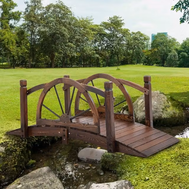 Outsunny Rustic Wooden Garden Bridge in Brown