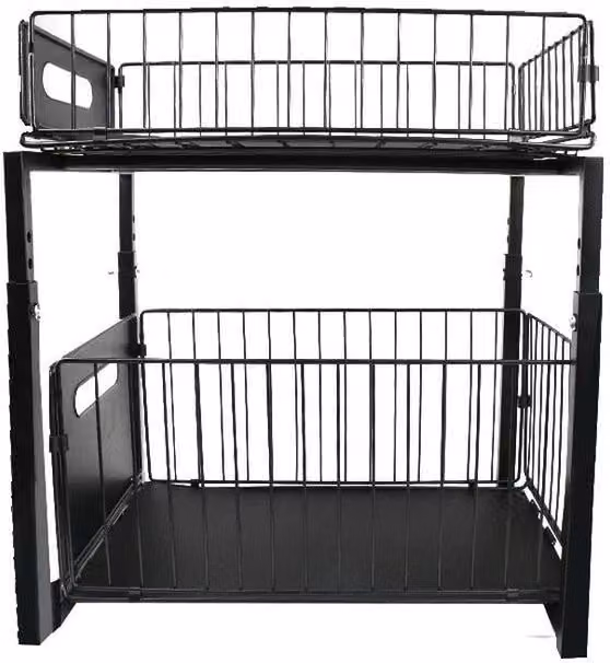 SPETLEK 2 Tier Under Sink Organizer Pull Out Cabinet Baskets in Black
