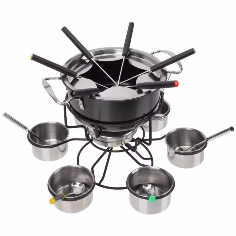 SPETLEK Stainless Steel Fondue Pot Set in Silver with 6 Forks
