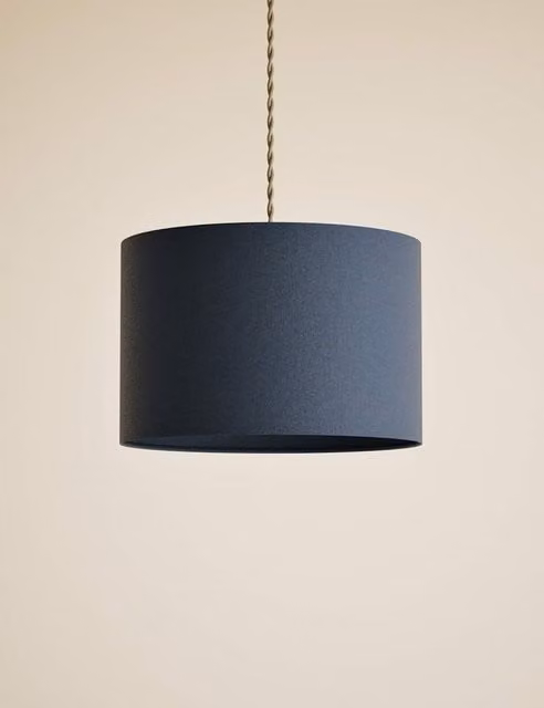 M&S Classic Cylinder Fabric Lampshade in Navy Blue Cotton Mix
