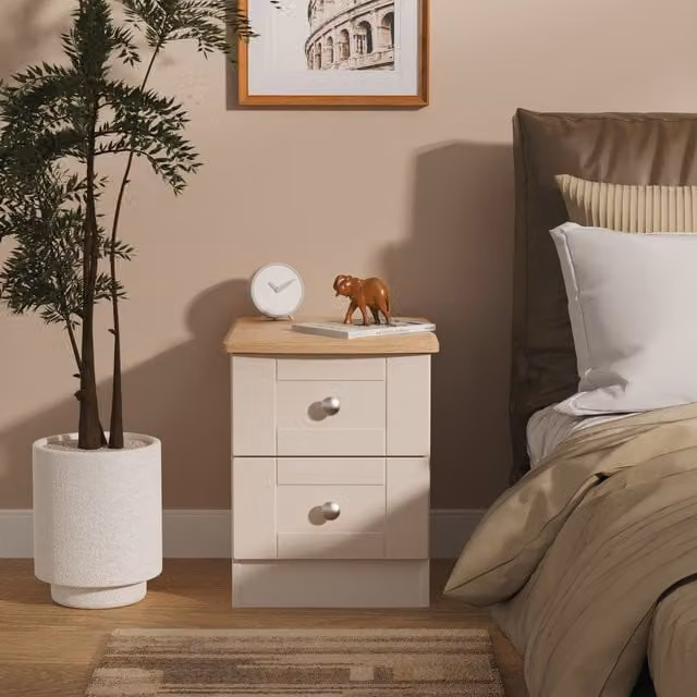 Ready Assembled 2 U Cumbria 2 Drawer Bedside Cabinet in Taupe – 1