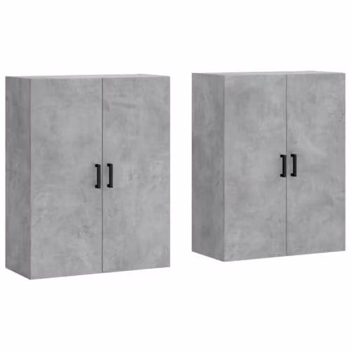vidaXL Set of 2 Wall Mounted Cabinets in Concrete Grey with Hinged Doors, W/D/H: 69.5 x 34 x 90 cm