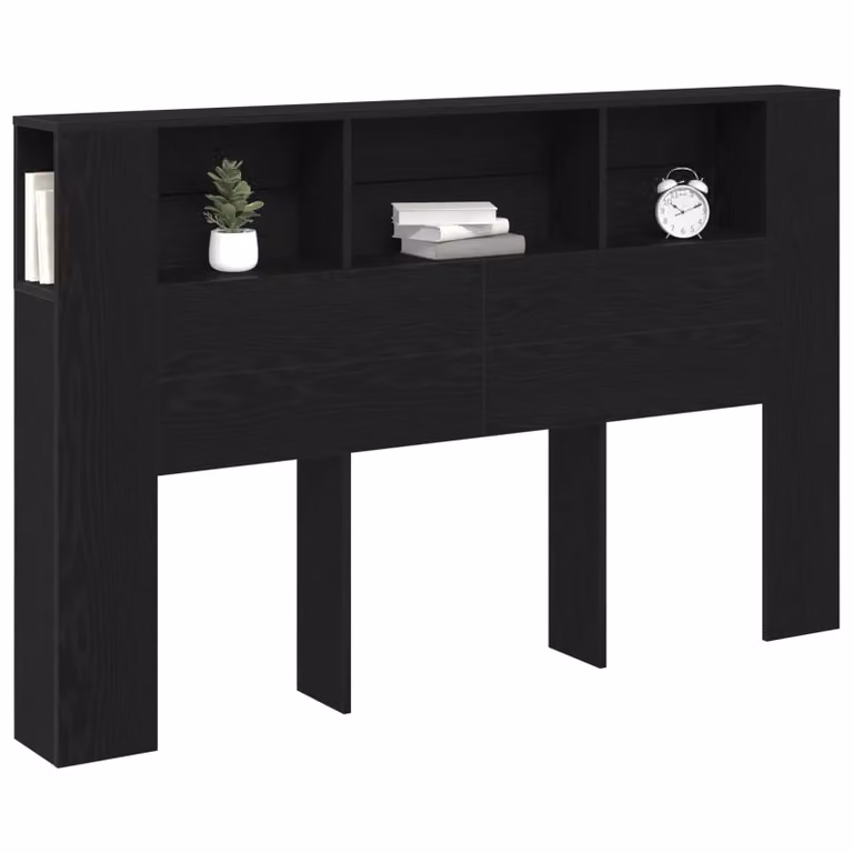 Berkfield Home Black Oak Headboard Cabinet with Integrated Shelf, W: 160 cm, D: 19 cm, H: 104.5 cm