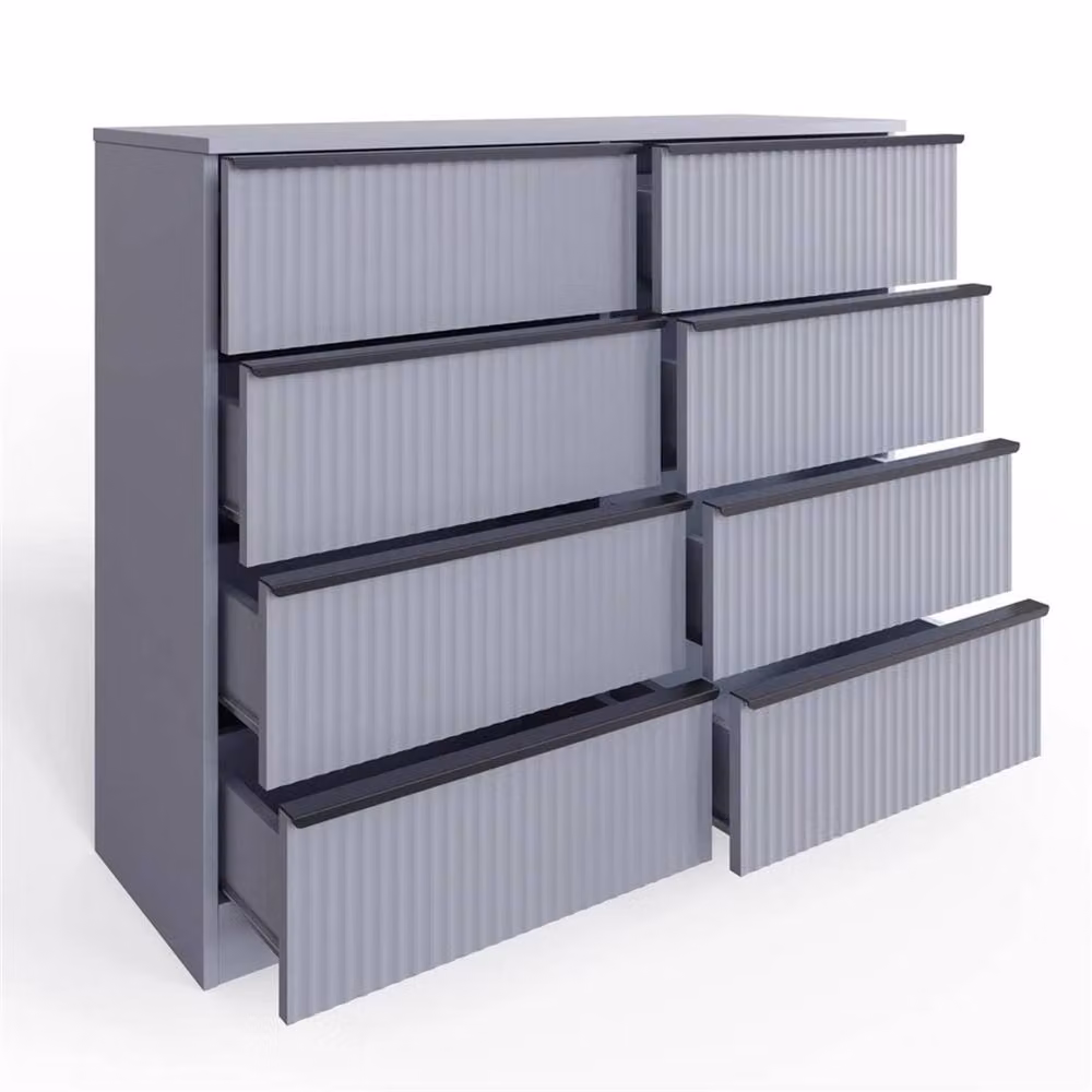 VOGREX 8 Drawer Chest of Drawers with Ripple Design in Matt Grey – 3