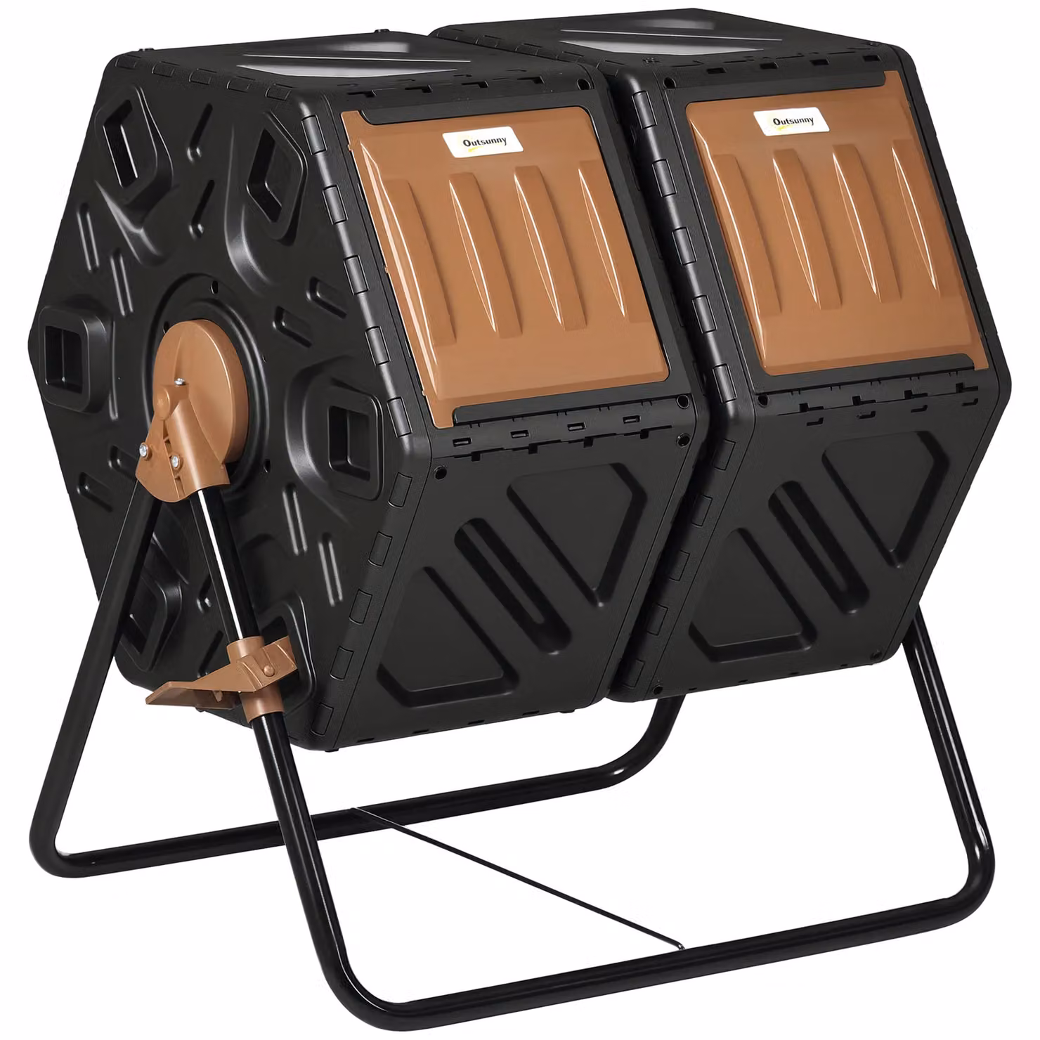 OUTSUNNY 130L Dual Chamber Rotating Compost Bin with Ventilation Holes, Dark Brown, W/D/H: 77 x 67 x 60 cm – 2