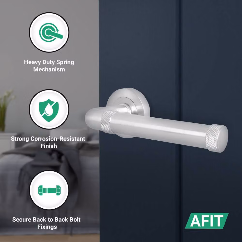 AFIT Satin Nickel Internal Door Handle and Latch Set in Silver with Brushed Aluminium Finish – 2