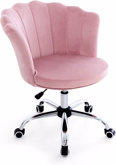 Costway Pink Velvet Adjustable Vanity Chair with Armrests and Wheels