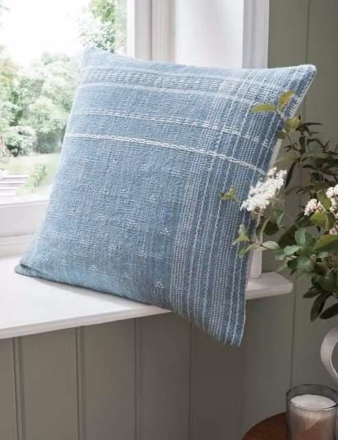 Laura Ashley Mawsley Woven Textured Square Cushion in Light Blue Mix
